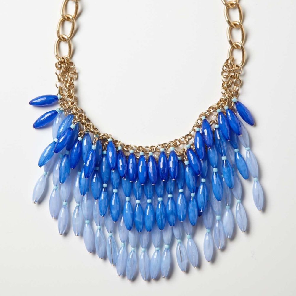 Anthropologie chunky blue beaded bib necklace